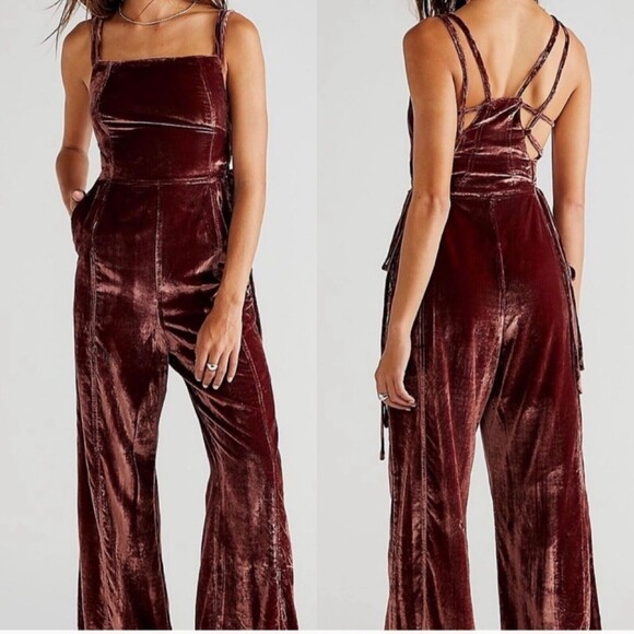 Free People Pants - Free People 90’s Forever Overalls Brown Velvet Women's Size XSmall Msrp $168